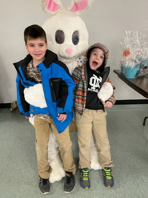 students with easter bunny